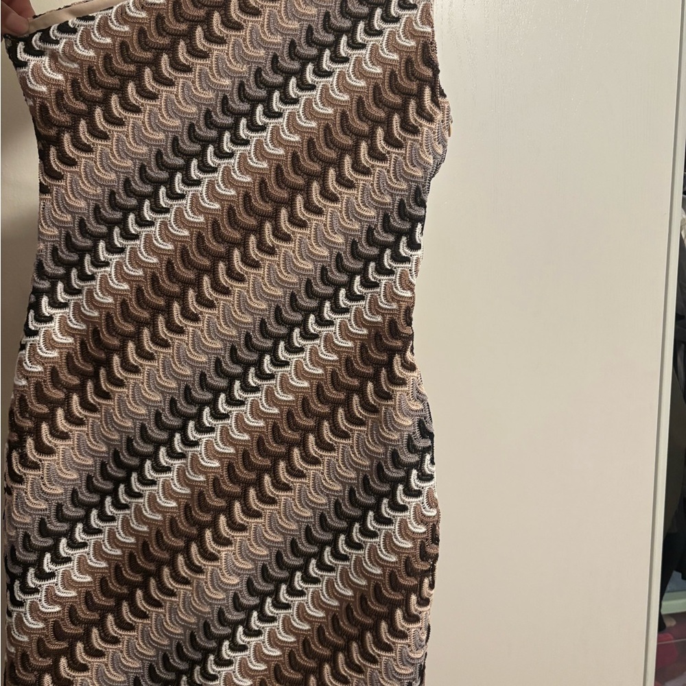 Brown and Cream Patterned mini Dress